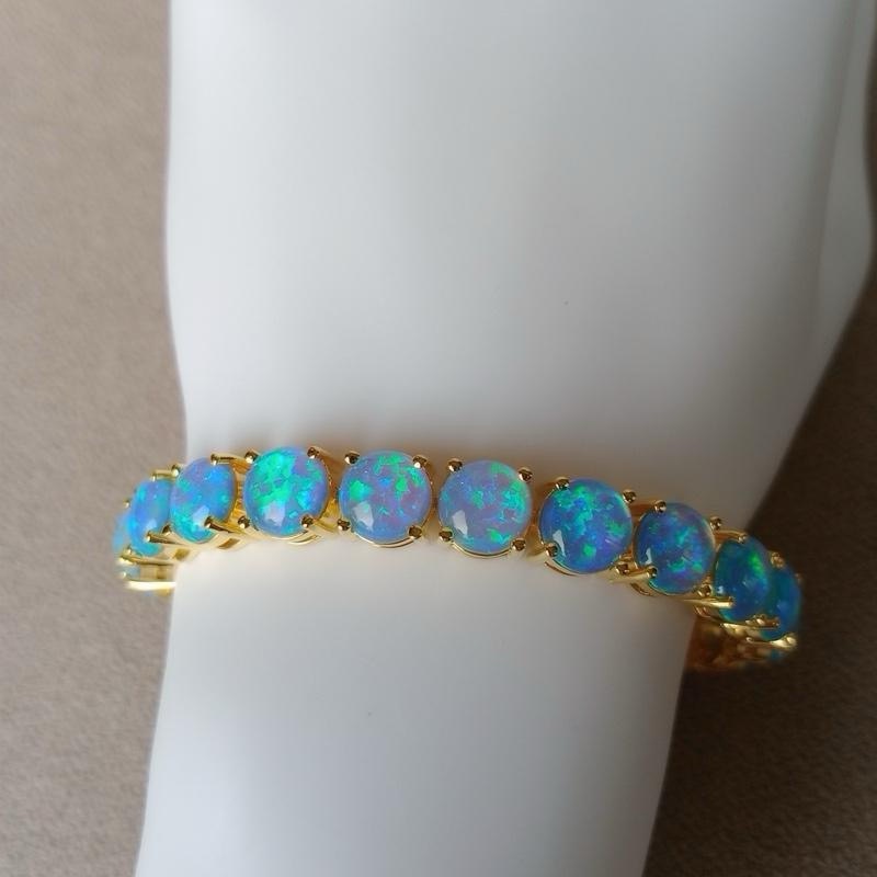 Gold Blue Opal Tennis Bracelet  Opal Bracelet  Opal  October Birthstone